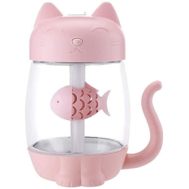 Humidificador de niebla fría con forma de gato lindo de 350 ml, difusor de luz nocturna LED, atomizador purificador que puede alimentar ventiladores y luces nocturnas rosa-rosa- Sailing Electrónica