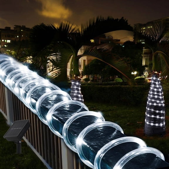 Honche Outdoor Christmas Decoration Solar Rope LED Lights, Waterproof Cool White, 33ft, 100 Count