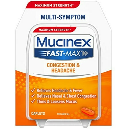 4 Pack - Mucinex Fast-Max Congestion & Headache Caplets 20 ct