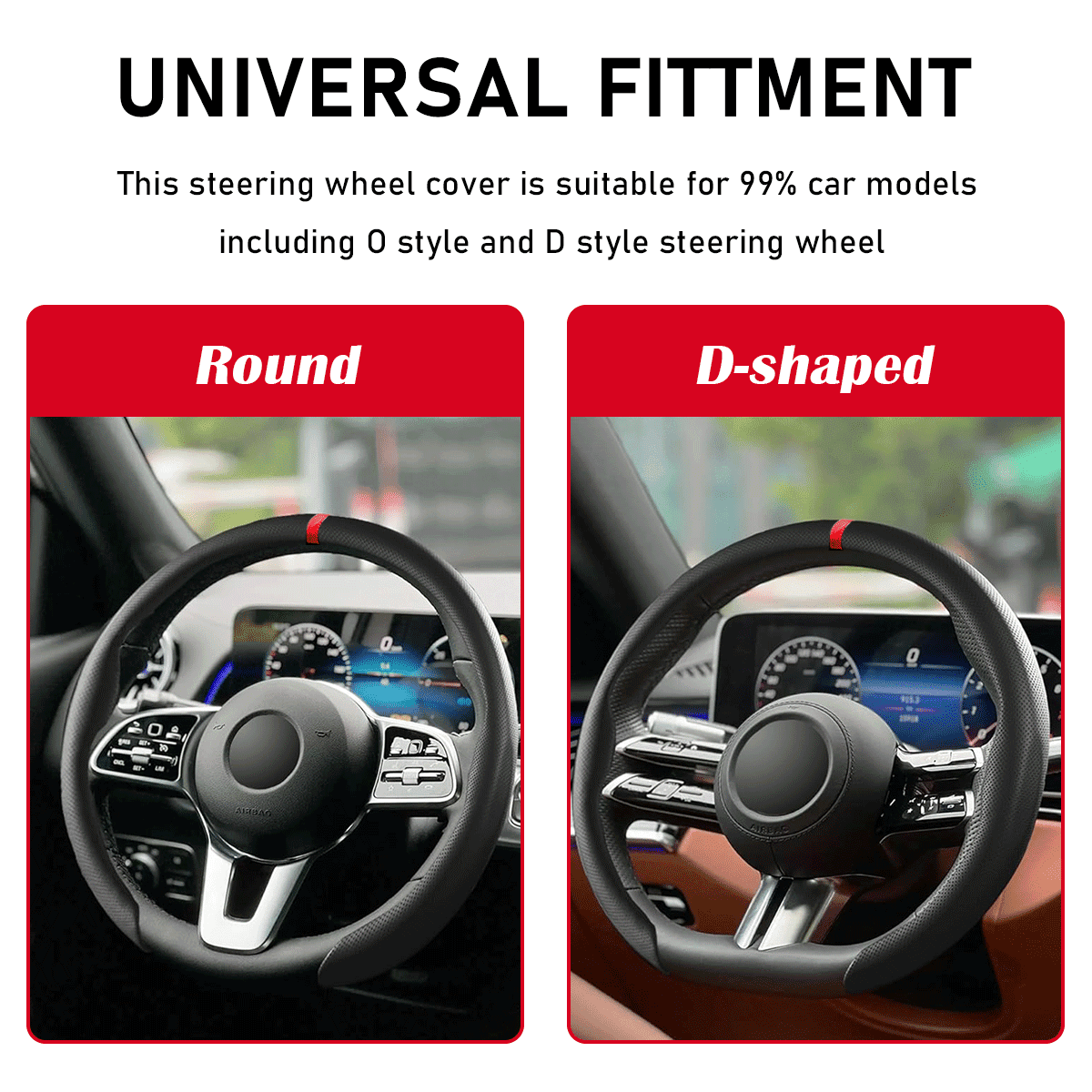 for Subaru Forester Crosstrek WRX Outback Impreza Ascent Steering Wheel Cover Premium Perforated Nappa Leather Steering Wheel Cover with Red Circular Stripe Trim, for Subaru Car SUV Truck Accessories