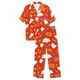 thumbnail image 4 of Gaexia Halloween Fun Print Pajama Set for Women Short Sleeve Long Pants Satin V-Neck Button Down Sleepwear Loungewear Pajama Set, 4 of 5