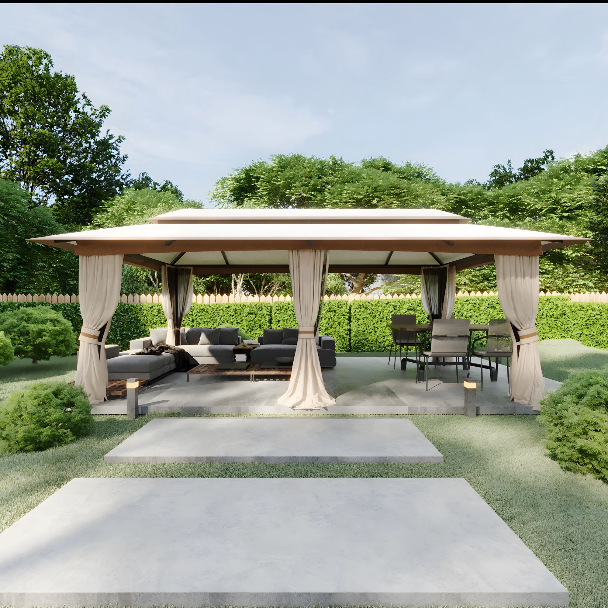 Meetleisure 20'x10' Canopy Gazebo, Patio Party Tent with Vented Soft Top, Outdoor Garden Gazebo for Backyard,Beige