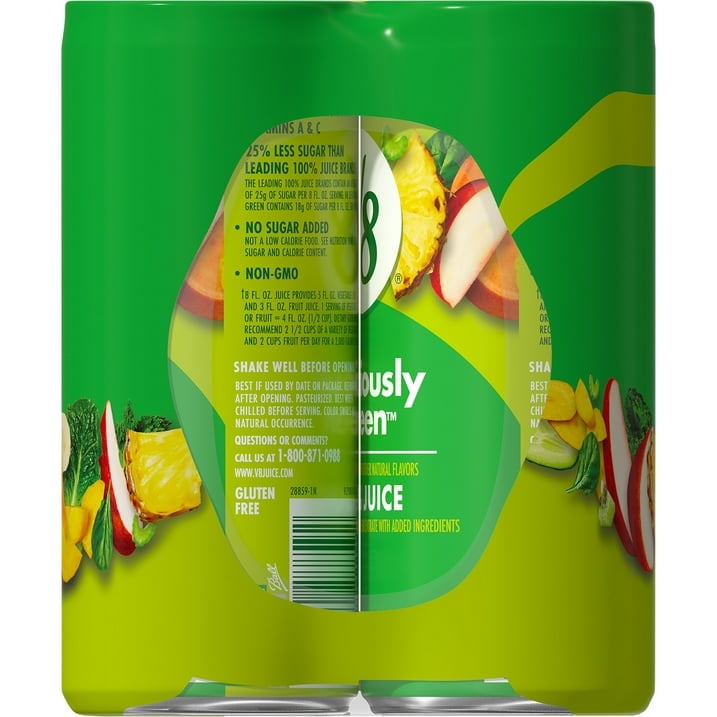 (2 pack) V8 Deliciously Green 100% Fruit and Vegetable Juice, 8 fl oz Can, 6 Count