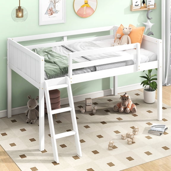 Twin Size Low Loft Bed With Portable - Long-lasting White White, High Load Capacity