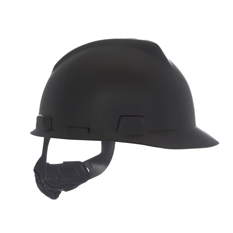 MSA 10203092 V-Gard Cap Style Safety Hard Hat With Fas-Trac III Ratchet Suspension | Polyethylene Shell, Superior Impact Protection, Self Adjusting Crown Straps - Standard Size in Matte Black