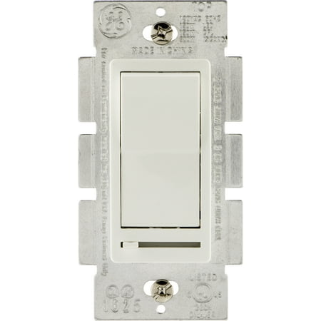 White Slide Dimmer - GE Rocker On/Off Switch with Slide for Incandescent, LED and CFL Dimmable Bulbs, Single Pole or 3-Way, 18023