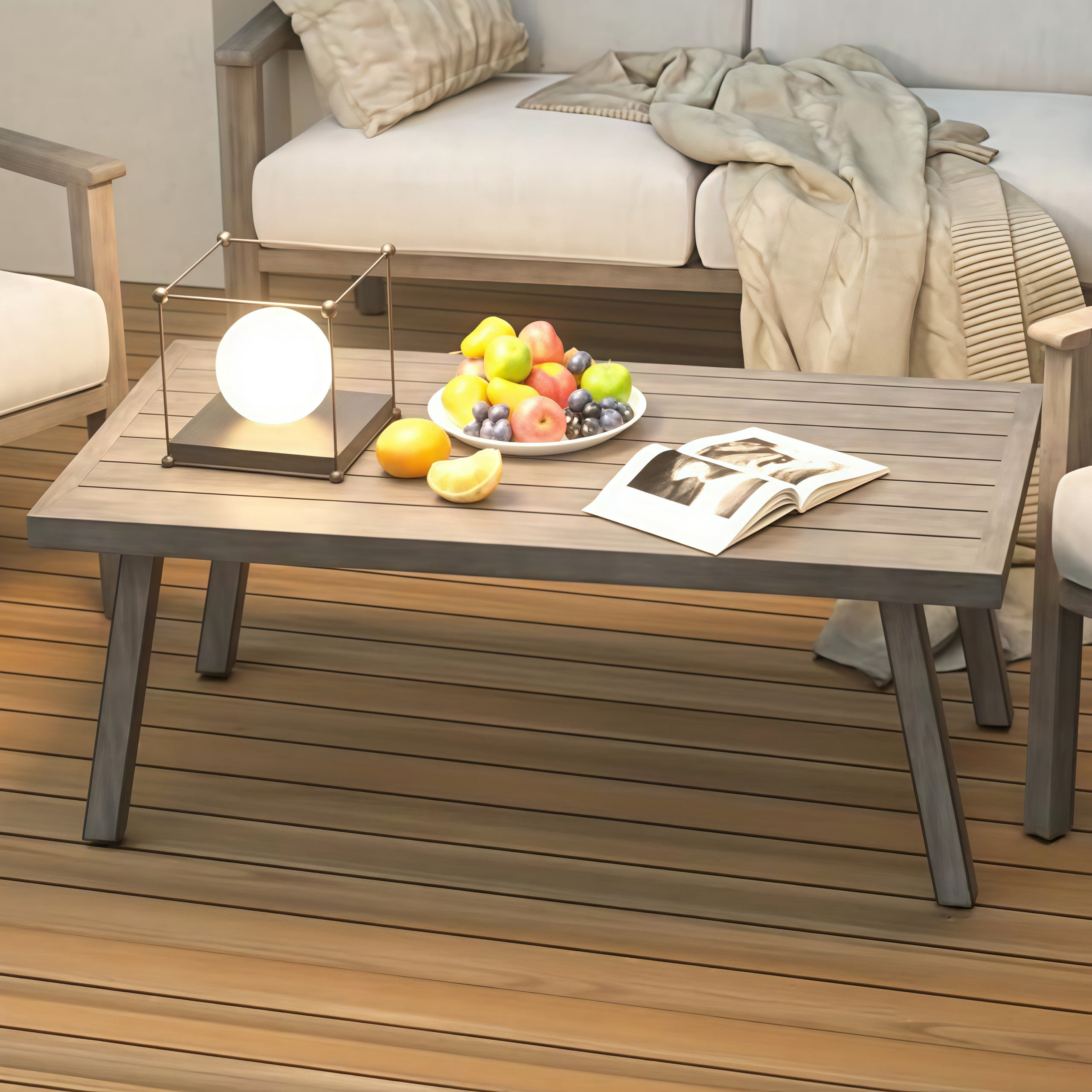 T-Patio Rectangle Outdoor Coffee Table, Aluminum Modern Accent Coffee Table, Grey, Set of 1