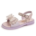 thumbnail image 4 of Xfvqtps Kids Girls Summer Princess Sandals Open Toe Rhinestone Bow Pearl Hook and Loop Soft Thick Sole Flats Shoes, 4 of 9