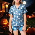 thumbnail image 2 of TOWED22 Halloween Girls Pajamas Set Ghost Pumpkin Print Short Sleeve Button Down 2 Piece Loungewear Sets Sleepwear Outfit Sets for 2-13T(Sky Blue,2-3 Y), 2 of 5