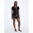 thumbnail image 3 of Joyspun Women’s Notch Top and Boxer Shorts Pajama Set with Blanket Stitching, 2-Piece, Sizes XS-3X, 3 of 6