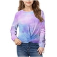 thumbnail image 2 of CHEEREAM Girls Casual Tunic Tops Tie Dye Knot Front Long Sleeve Loose Soft Blouse T-Shirt Size 4-12, 2 of 9