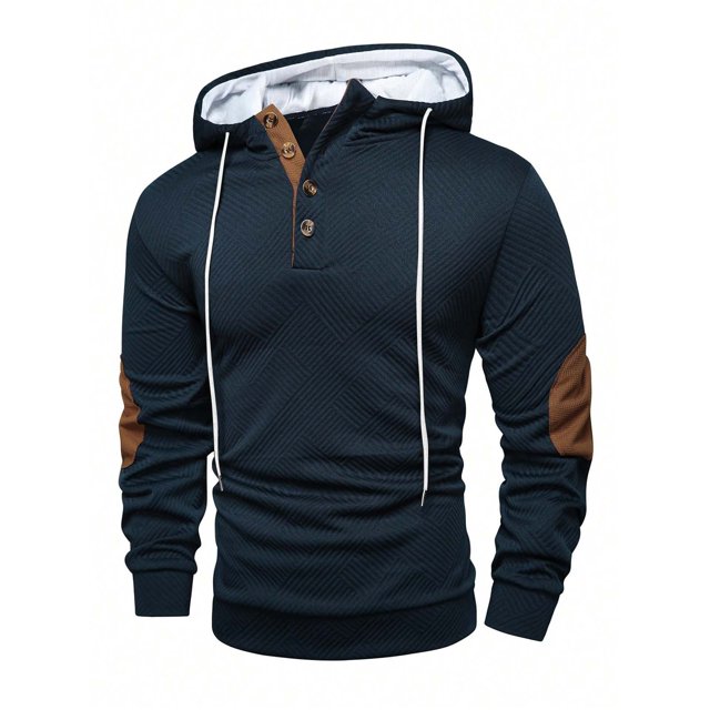 Styesk Mens Shirts Men Solid-Color Casual Loose Fashionable Button Drawstring Long Sleeve Hooded Blouse