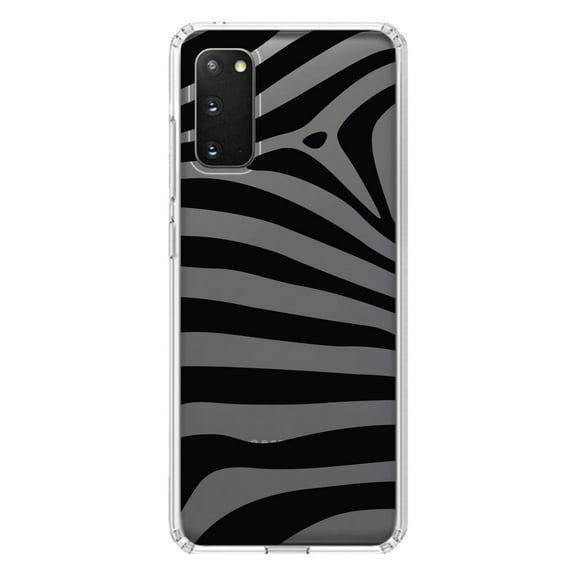 DistinctInk Clear Shockproof Hybrid Case for Galaxy S20 / S20 5G (6.2" Screen) - TPU Bumper, Acrylic Back, Tempered Glass Screen Protector - Black & Clear Zebra Stripes