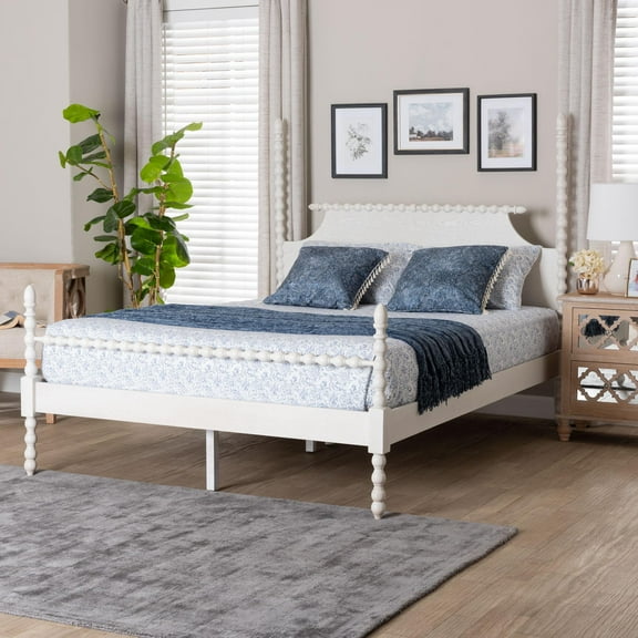 Baxton Studio Bobbin Mid-Century Platform Bed, Queen, White