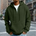 thumbnail image 2 of Men's Jacquard Solid Hoodie Cuffed Long Sleeve Crewneck Quarter Zip Pullover Top with Pockets Olive Green 2XL, 2 of 7