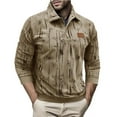 thumbnail image 2 of Long Sleeve Workout Top Men Solid Button Half Cardigan Flip Collar Leather Label, 2 of 8