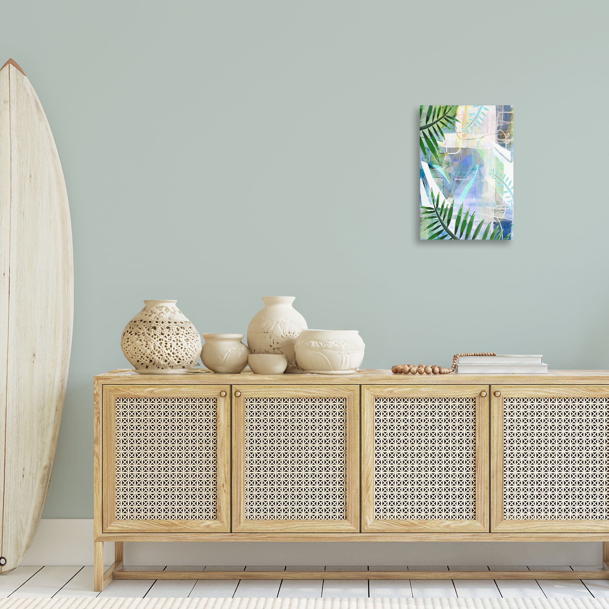 Stupell Industries Geometric Tropical Leaves Coastal Painting Gallery Wrapped Canvas Art Print Wall Art, 16 x 24