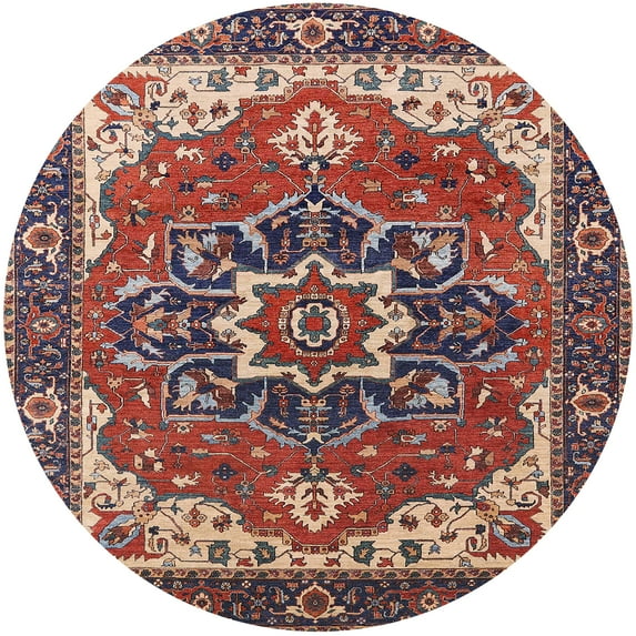 Ahgly Company Machine Washable Indoor Round Industrial Modern Camel Brown Area Rugs, 8' Round