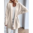 thumbnail image 4 of Women Solid Tone Open Front V Neck Side Pockets Oversized Mid Length Loose Casual Knit Cardigan Cream White M, 4 of 7