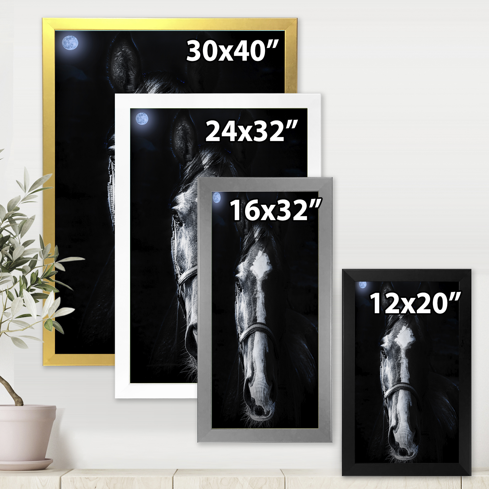 Portrait of Horse Staring Sinister 24 in x 32 in Framed Photography Canvas Art Print, by Designart