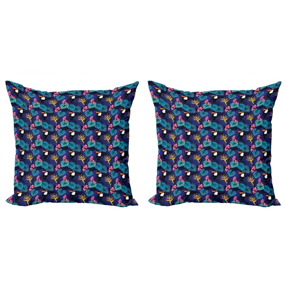 Ambesonne Aloha Throw Pillow Cover 2 Pack, Tropical Island Nature Toucan, 24", Multicolor