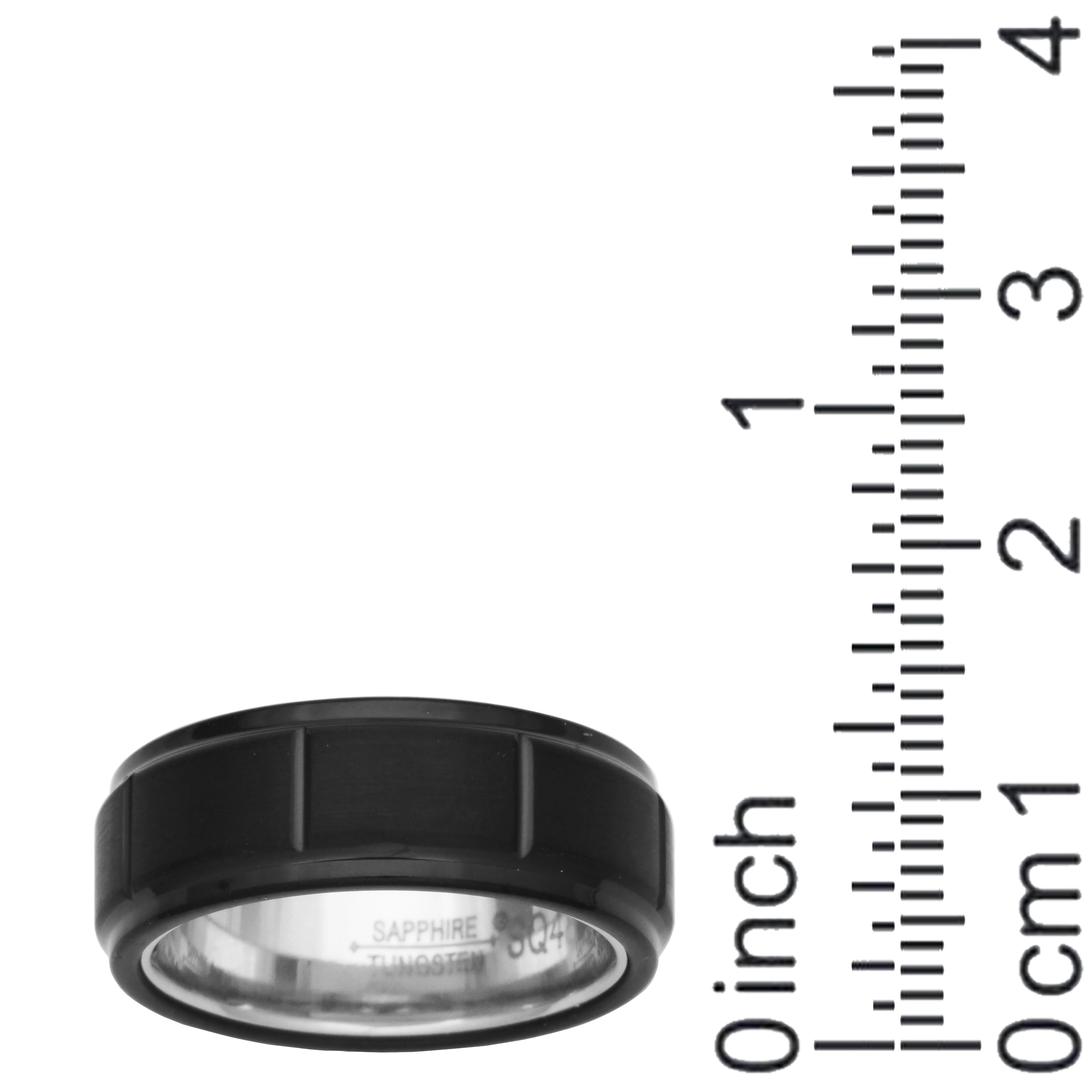 Men's Black Sapphire Tungsten 8mm Titanium with White PVD Interior Comfort Fit Wedding Band, Size 10.5