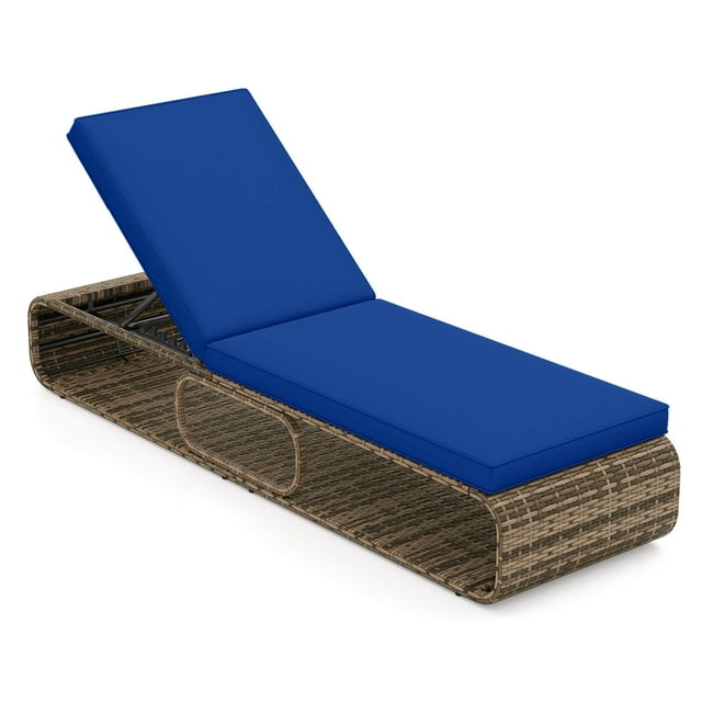 Costway Chaise Longue d'Extérieur avec Dossier Réglable, Coussin et Rangement, Bleu Marine