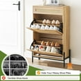 thumbnail image 3 of Garvee Natural Rattan Shoe Cabinet with 2 Flip Doors & Drawer, Freestanding Entryway Shoe Storage Cabinet with Adjustable & Removable Shelf, Oak for Hallway, 3 of 6