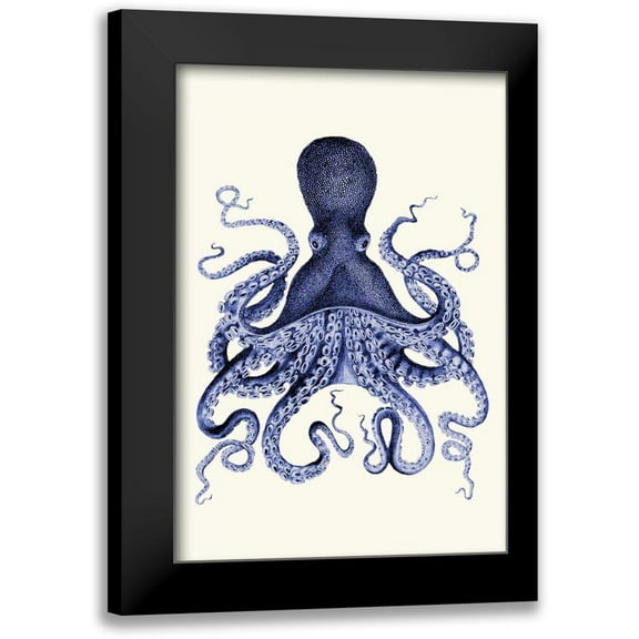 Fab Funky 11x14 Black Modern Framed Museum Art Print Titled - Blue Octopus 3
