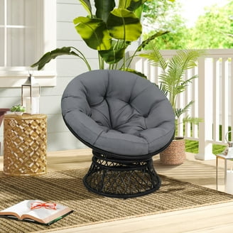 Rattan 360-Degree Swivel Saucer Chair with Cushion, Indoor, Steel