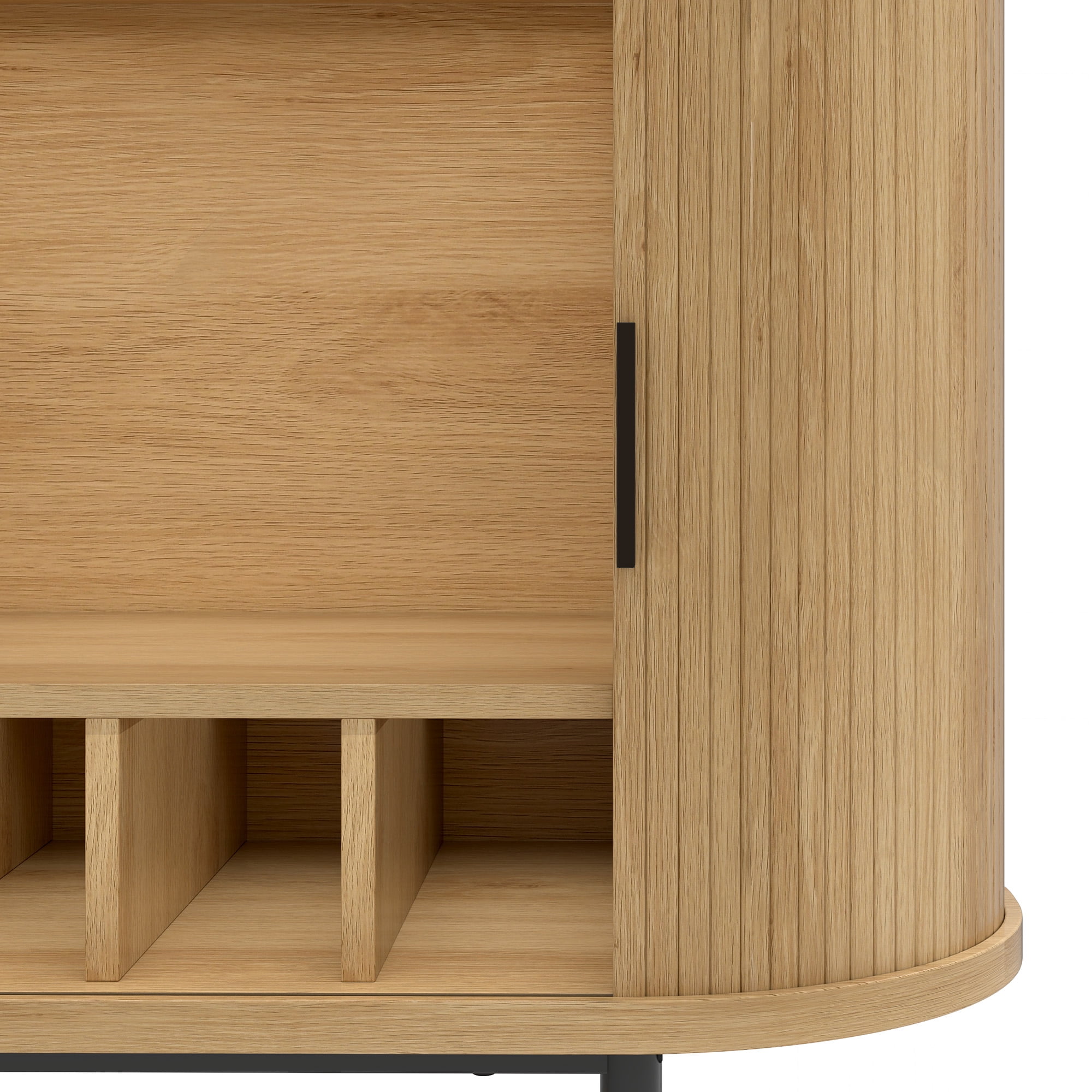 Uforic Sideboard Buffet Cabinet with 2 Sliding Tambour Doors, Modern Storage Cabinet with LED Light, Oak
