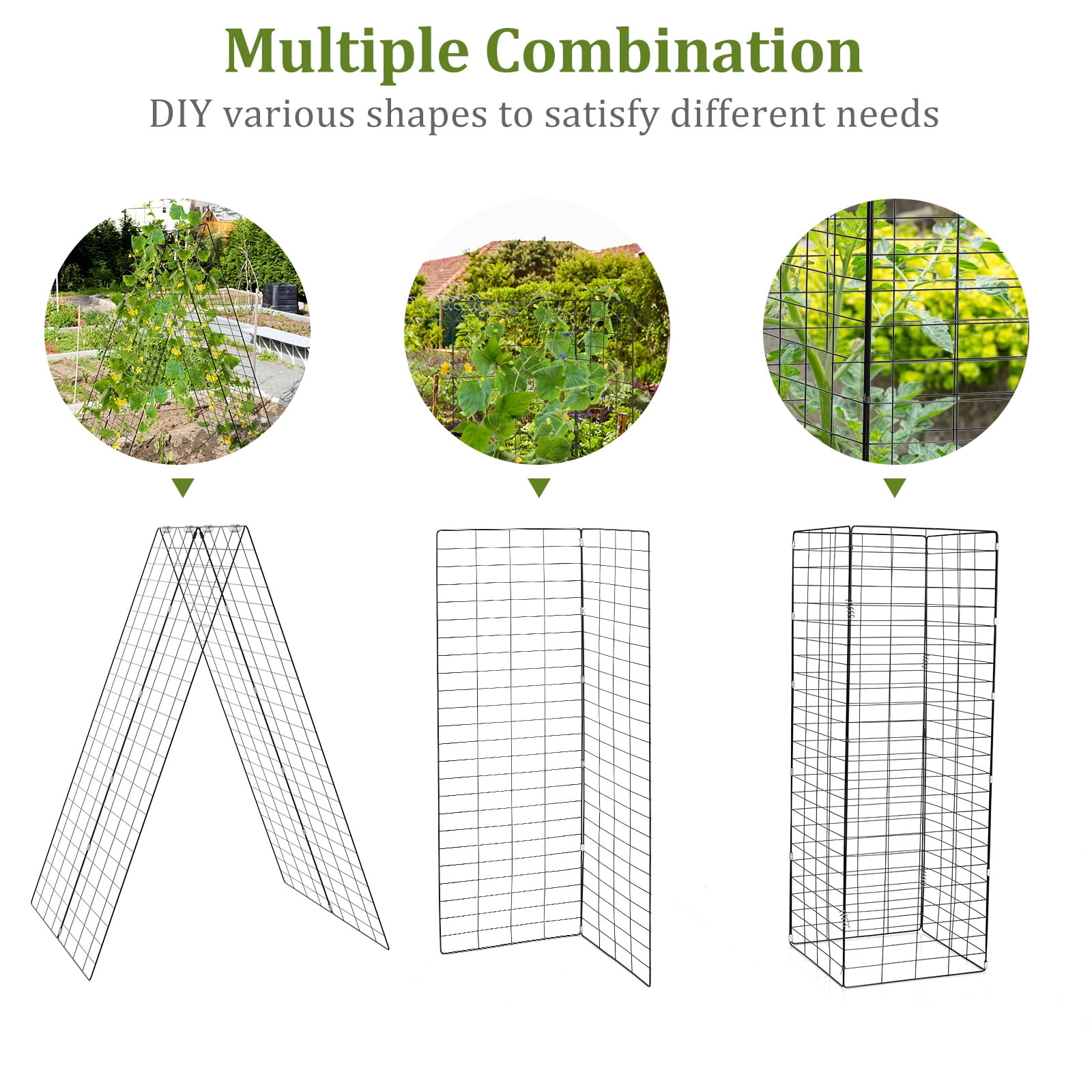 Costway 4 PCS Foldable Cucumber Trellis A-Frame Plant Supports with Twist Ties Green