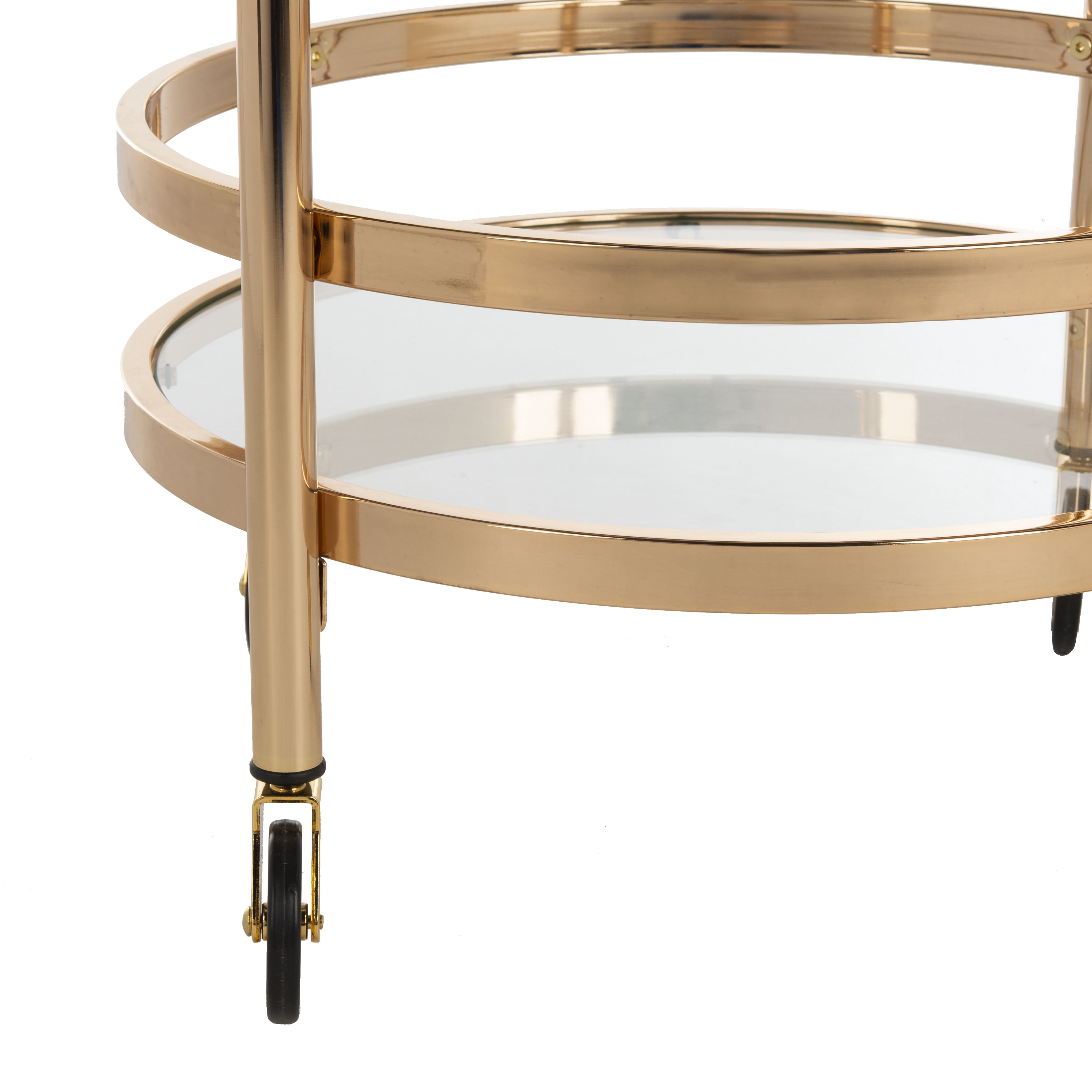 SAFAVIEH Sienna 2 Tier Modern Glam Round Bar Cart with Casters, Gold