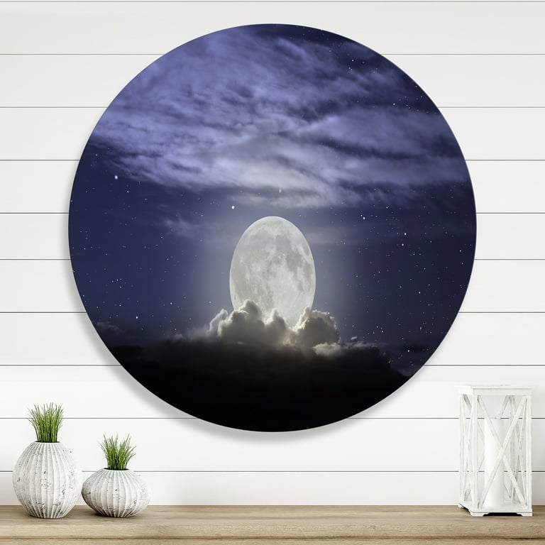 「MOON.」CLARITY ART Free Shipping! Designart Full Moon Rising Cloudy Night Metal