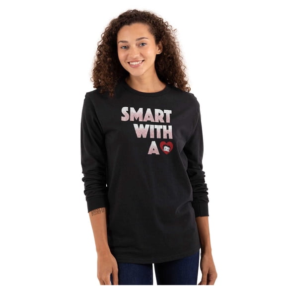 Betty Boop Cartoon Smart With A Heart Women Plus Size Long Sleeve Tee Brisco Brands 3X