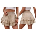 thumbnail image 3 of Women'S High Waist Ruffle Mini Skirt Tiered Short Skirt with Shorts Underneath Khaki M, 3 of 6