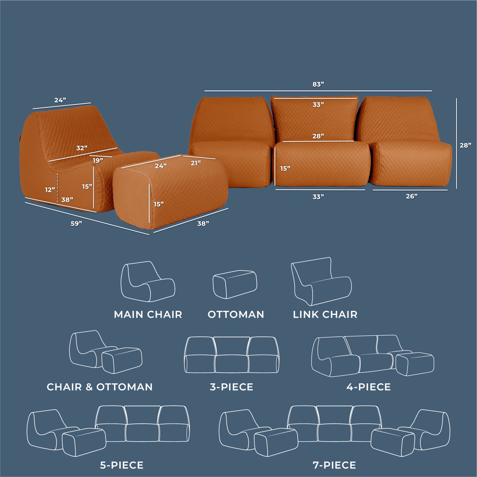Big Joe Solvana Outdoor Sectional, 5 Piece Patio Furniture Set, Weather-Resistant Cool Touch Silicone Stitched Leather Sofa, Honey Sand
