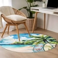 thumbnail image 5 of Round Area Rug 4ft, Summer Beach Surfing Coconut Tree Non-Shedding Washable Area Rug, Watercolor Oil Painting Art Non Slip Low-Profile Circle Rugs for Living Room, Bedroom Dining Room, 5 of 9