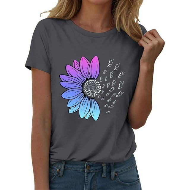 UANWENN T-Shirt à Manches Courtes Col Rond Imprimé Élégant pour Femmes Tenue Décontractée Confortable Quotidienne Tee Polyvalent pour Toutes les Saisons Chemises de Compression Femmes Manches Longues Tee-Shirt Rayé pour Femmes