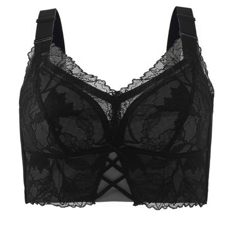 

RYRJJ Women s Sexy Wireless Lace Tops Bralette Strappy Cami Crop Top Lingerie Bra V Neck Going Out Corset Bustier Top(Black XXL)