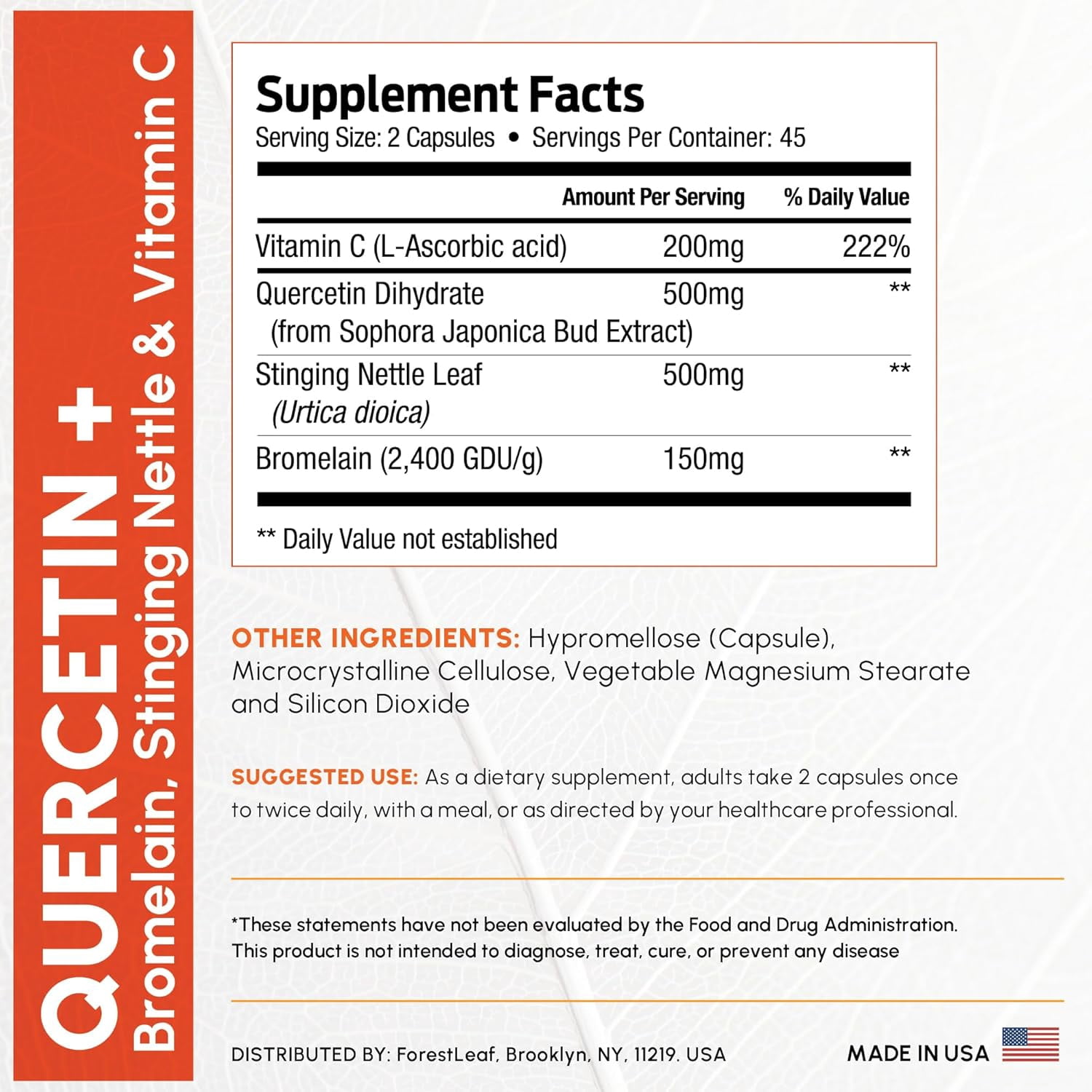 Forest Leaf Quercetin with Bromelain Sinus Relief & Immune Support Supplement, 90 Capsules