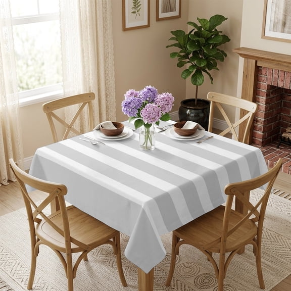 Minimalist Gray Stripes Square Tablecloth 54x54 Inch Art Industrial White Parallel Lines Waterproof Polyester Table Cover, Washable Stain Resistant Tablecloth for Dining Table Kitchen Wedding