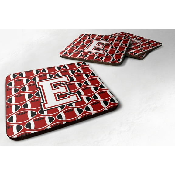 Letter E Football Cardinal and White Foam Coaster Set of 4