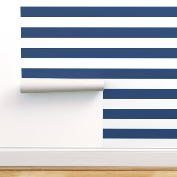 Navy And White Wide Stripe Wallpaper