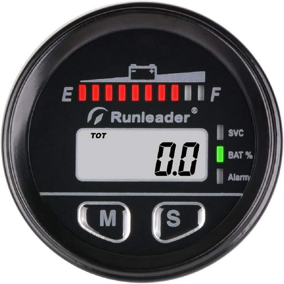Runleader 12V to 48V Digital LED Battery Capacity Monitor Hours Volt Meter Gauge Battery Lead-Acid