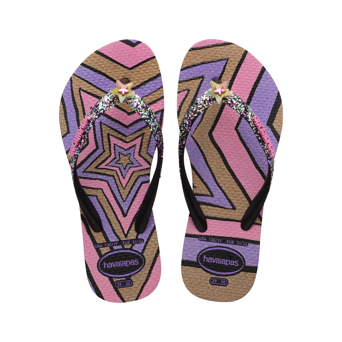 Havaianas Girls Glitter II Flip Flop Sandals, Black, Size 9 Walmart.com