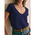 thumbnail image 4 of Women Fashion Deep V-Neck Short Sleeve Tops Solid Casual Loose Basic T Shirt, 4 of 5