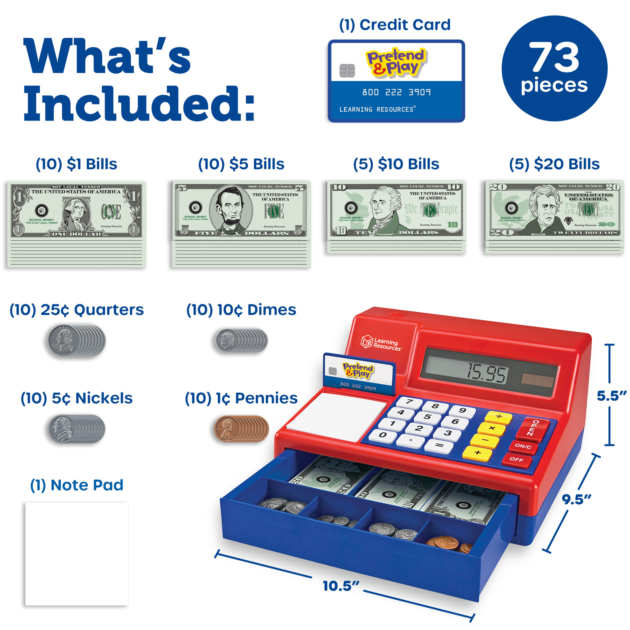Learning Resources Pretend & Play Calculator Cash Register, Ages 3+ photo 5