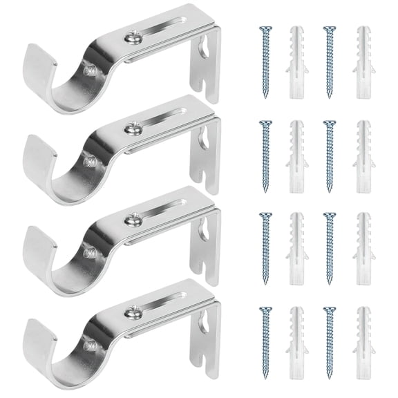 GIRACOA Curtain Rod Brackets Adjustable, 4-Pack Heavy Duty Metal Drapery Rod Holders for 1 Inch Rods, Extendable Wall Mount Hooks for Window Curtains and Blinds, Sliver