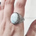 thumbnail image 6 of Natural Larimar Mens Ring, Dominican Larimar Ring, Birthstone Ring, Silver Jewelry, 925 Silver Ring, Gift, Heavy Mens Ring, Arabic Design, Ottoman Style Ring, Christmas, Turkey Mens Signet Ring, 6 of 8